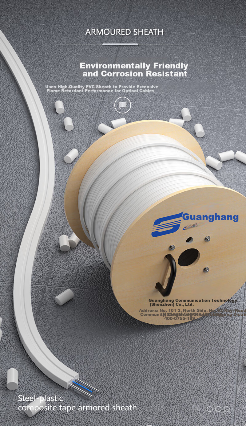 Guanghang Telecom Grade Outdoor Fiber Optic Patch Cable SC-SC Indoor Single Mode Duplex 100m 2-Core 2-Steel Wire Low Smoke Zero Halogen Fiber Drop Cable GH-SCSC-2100 4