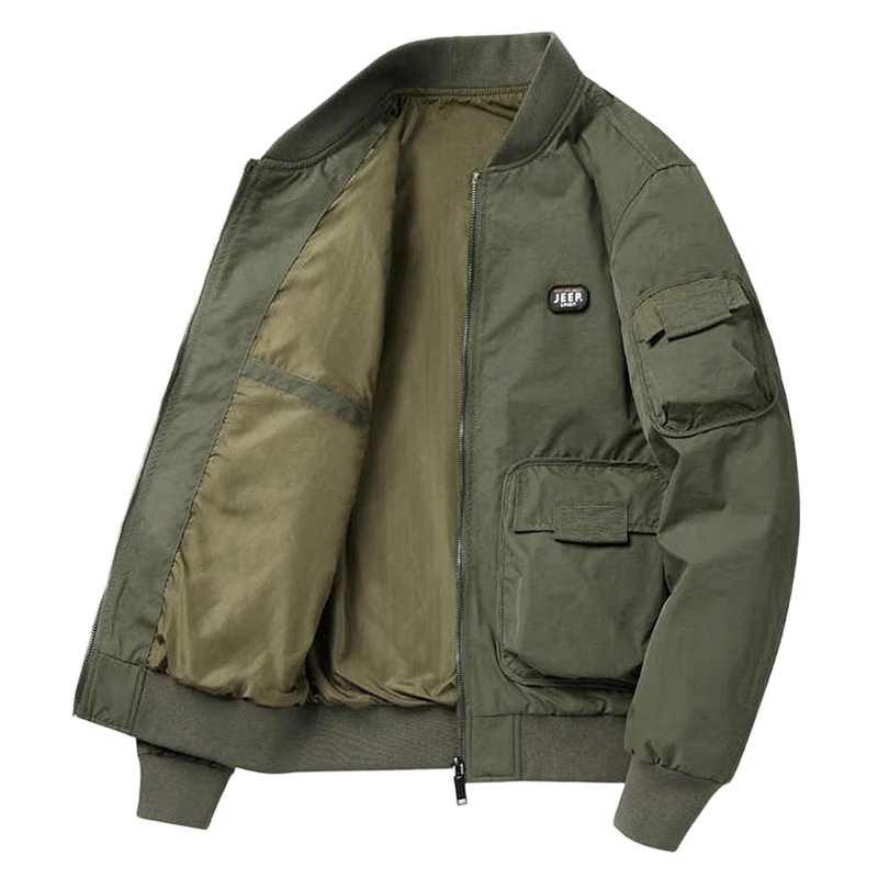 JEEP SPIRIT Men's Spring American-Style Baseball Collar Jacket, Army Green, Size L
