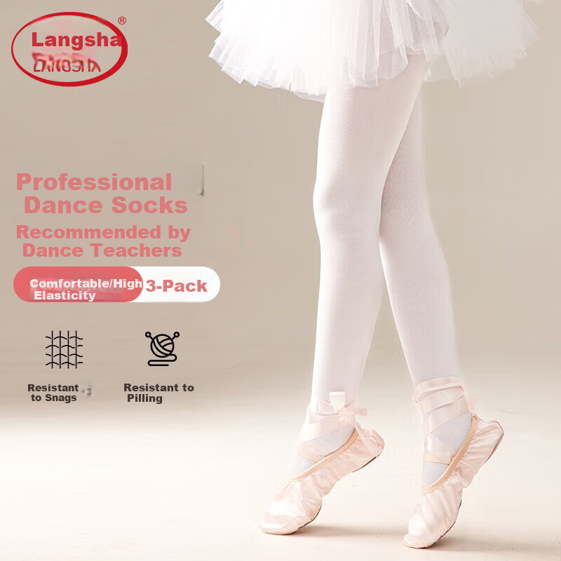 LangSha Kids Tights 3-Pack Girls Thin Basic Dance Stockings Student Ballet Practice Non-Slip Socks