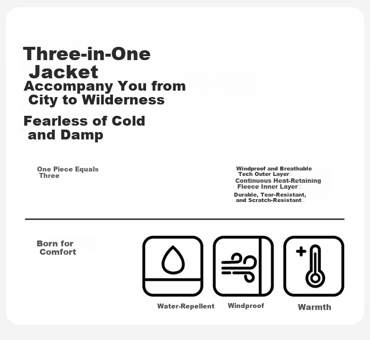 JEEP SPIRIT Unisex 3-in-1 Khaki Jacket Autumn Winter Outdoor Mountaineering Hooded Coat 2XL 3
