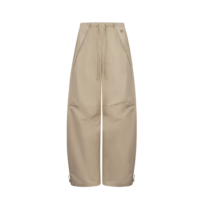 ANN ANDELMAN Celebrity Style Solid Color Loose Fit Curved Hem Casual Balloon Pants Khaki XS