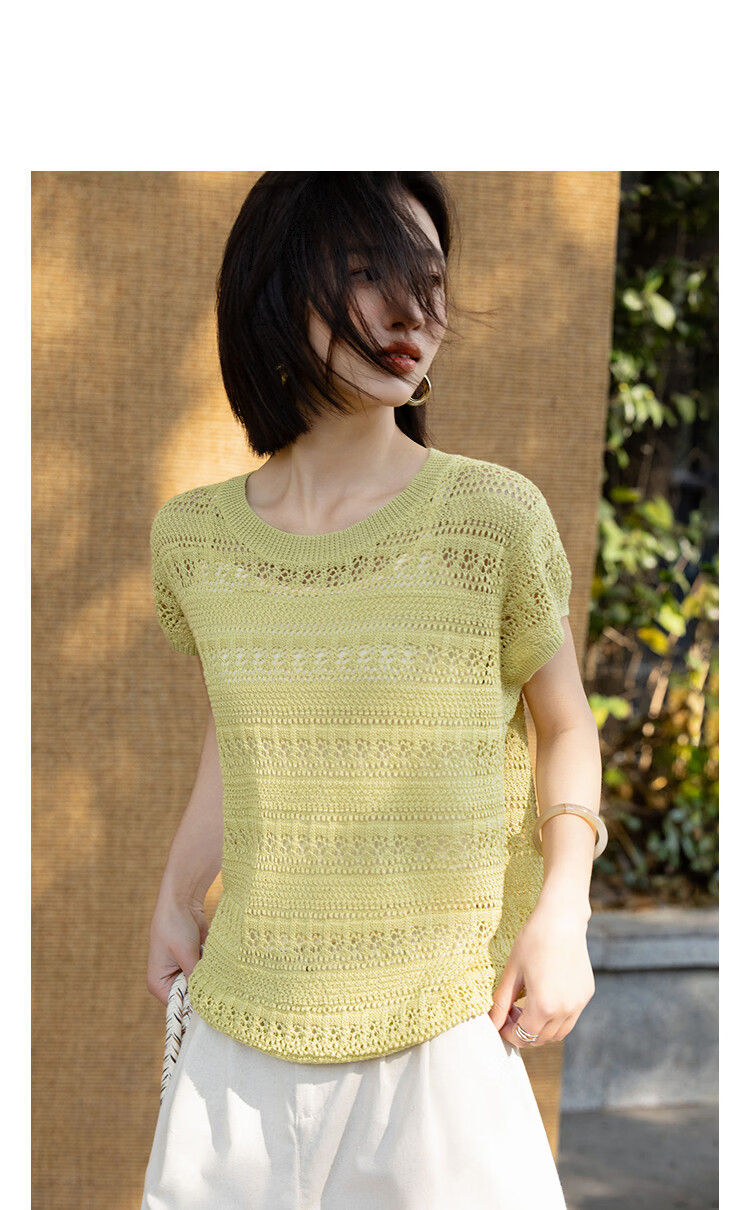 Demana [Lyocell] Summer Minimalist Hollow Jacquard Raglan Stripe Loose Slim Knit Sweater for Women Premium Feel 11