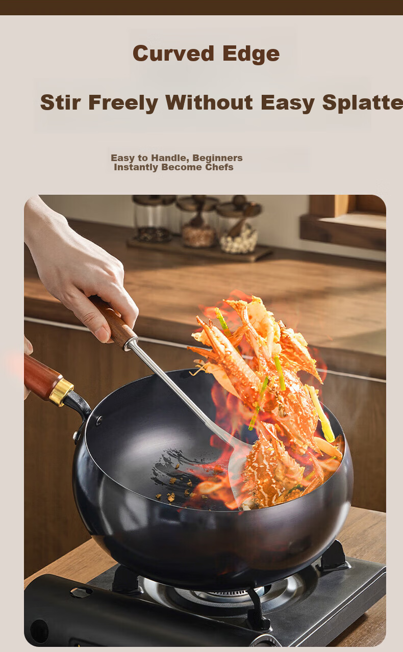 SUPOR Large Belly Wok Cast Iron Non-Coated Nitride Non-Stick Traditional Pumpkin Wok FC24D1 9