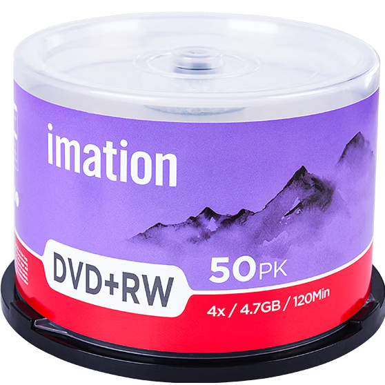 IMATION Laide Rewritable DVD+RW Blank Disc 4.7GB 4X DVD-RW Video Data Recording 50-Pack Spindle
