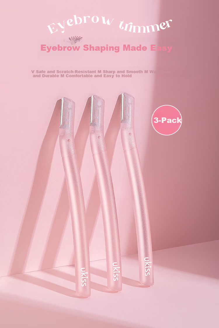 Ukiss Eyebrow Razor 3-Pack Set with Protective Mesh, Skin-Friendly Portable Eyebrow Shaper for Men and Women, Safe Eyebrow Blades for Beginners 1