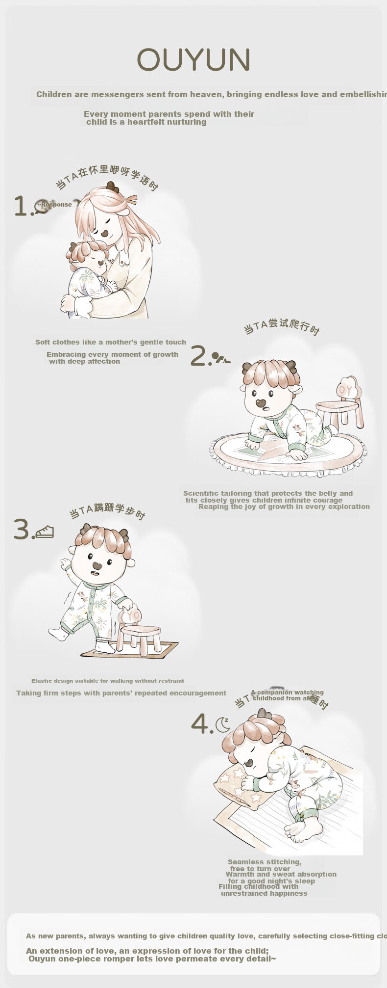 OUYUN Baby Romper Spring Autumn Four Seasons Newborn Jumpsuit Full Moon Crawling Suit Hamster + Flower Wall 73cm 25