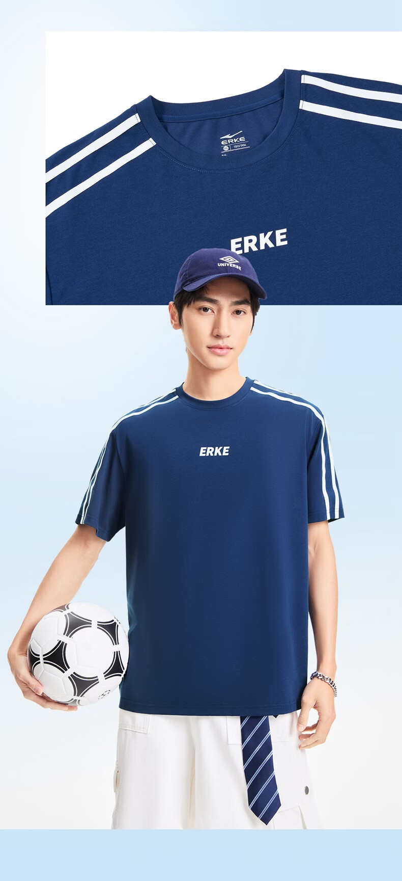 ERKE [Yu Shi Same Style] Men's Round Neck Short-Sleeve Knit Top, Summer Outdoor Antibacterial Sports T-Shirt, Casual Outerwear 17