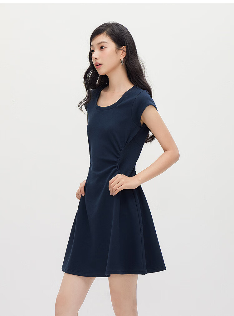 Semir Women's Summer Dress U-Neck Solid Color Pleated Short Sleeve Short Skirt 2026 Minimalist Design 109326114005 32