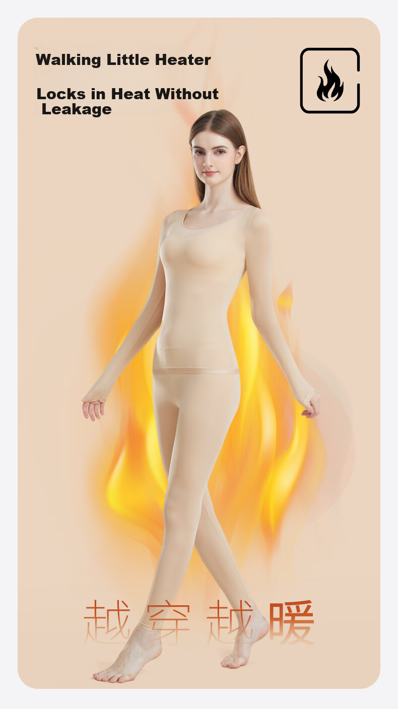 LangSha Women's Autumn Thermal Underwear Set Thin Knit Top and Bottom 10A Antibacterial Warm Base Layer Skin-Friendly Undershirt 2