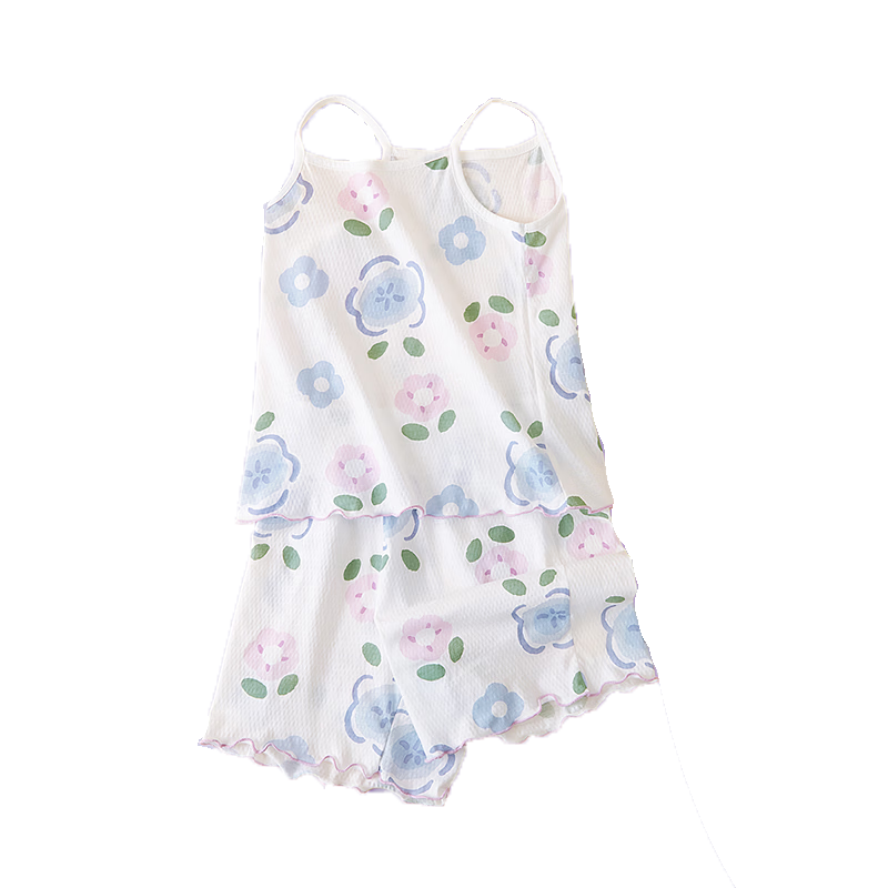 DEESHA Girls' 7A Antibacterial Breathable Mesh Summer Sleeveless Pajama Set Thin Vest Air Conditioning Clothes