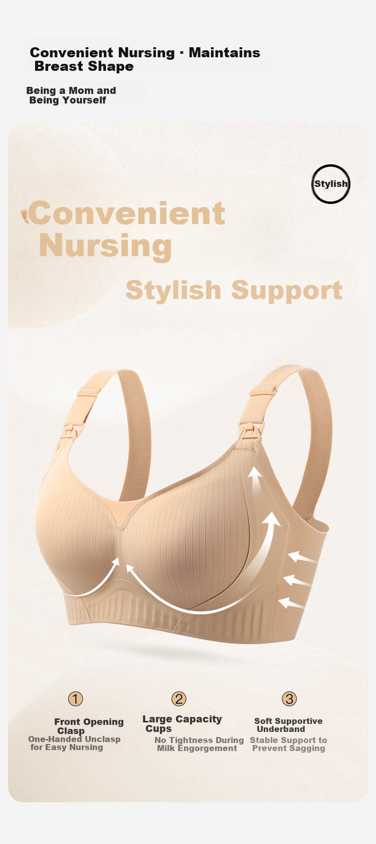 Moonbadi Maternity Nursing Bra for Pregnant Women, Convenient Shoulder Open Buckle, Bare Skin Seamless Wireless Push-Up Support Bra 2