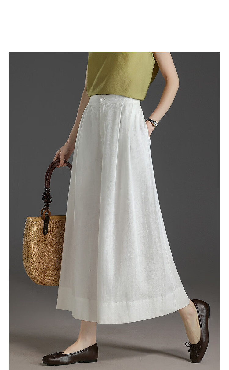 Demana [with Linen Lyocell] Summer Button High-Waist Wide-Leg Folded Slimming Cropped Casual Pants for Women Premium Feel 10