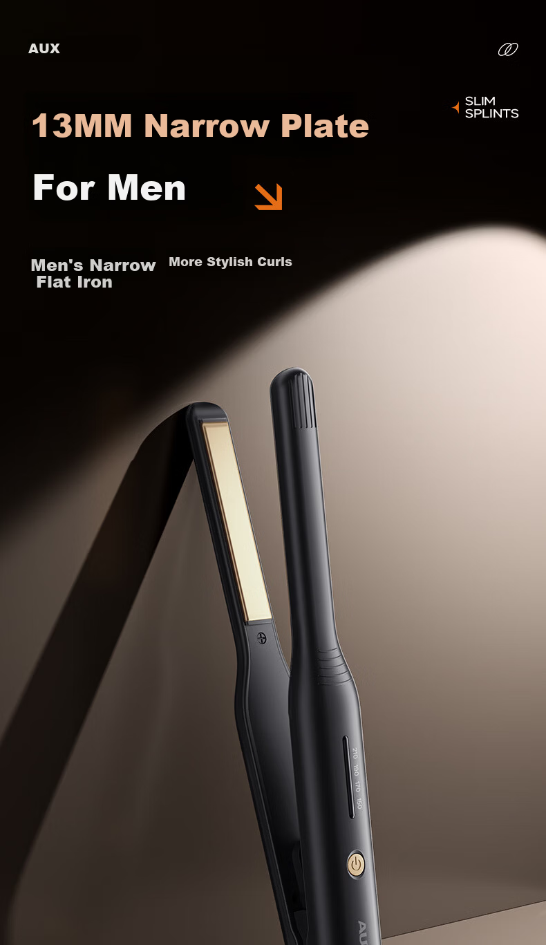 AUX Men's Volumizing Hair Straightener and Curler 13mm Dual-Use Negative Ion Flat Iron for Short Hair, Heat Protection Curling Iron, Boyfriend Gift 3