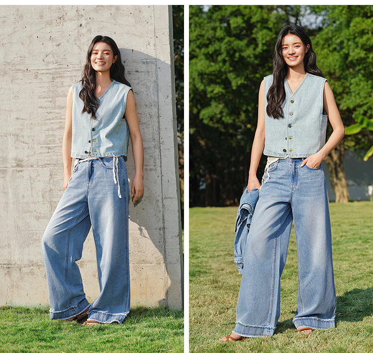 Semir Women's Summer Cool Feel Frayed Hem Denim Wide-Leg Pants 2026 Mall Style 103326124010A 30