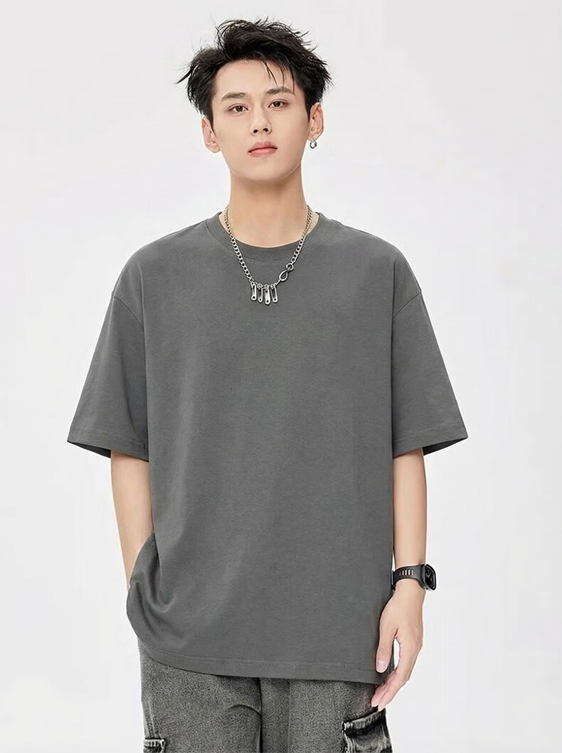 Langsha Men's Short Sleeve Pure Cotton T-Shirt Summer Heavyweight 2026 New Drop Shoulder Loose Casual Simple Half Sleeve Top 17