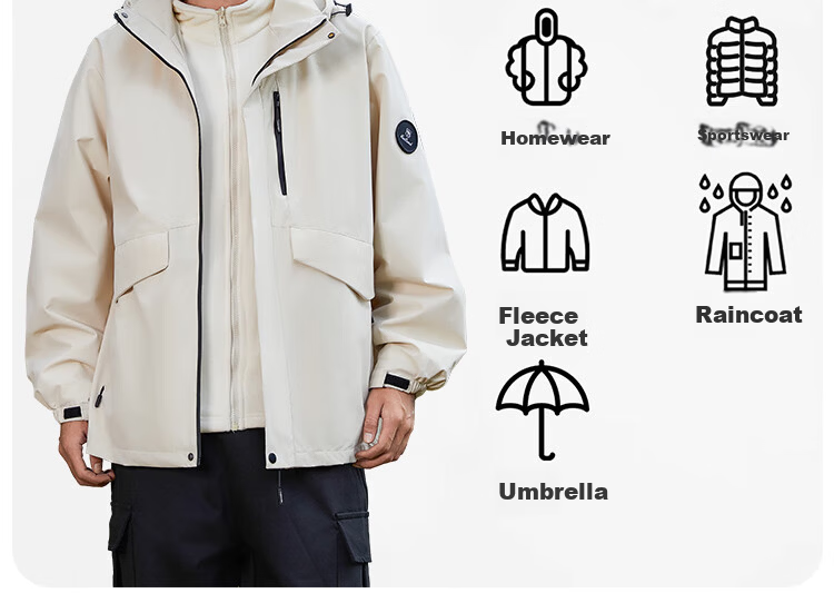 JEEP SPIRIT 3-in-1 Unisex Outdoor Mountaineering Jacket Casual Hooded Coat Green 2XL 11