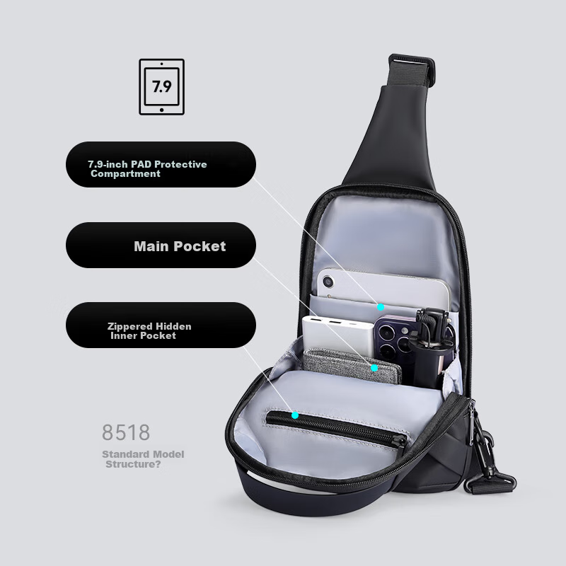 Marco Leiden Men's Chest Bag Single Shoulder Fashion Trendy Cycling Crossbody Multifunctional Sports iPad Bag MR8518 Graphite Gray
