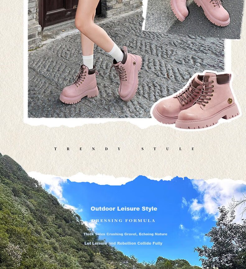 CAMEL [Shanyue] Women's Work Boots Trendy Thick-Soled Martin Boots L25W076018R Earth Yellow (Suede Lining) Size 37 27