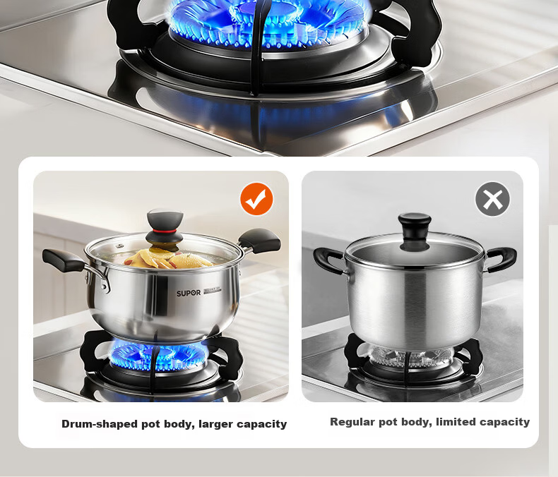 SUPOR Small Red Circle 304 Stainless Steel Soup Pot, Milk Pot, Noodle Cooking Pot, 24cm Noodle Cooking Pot with Reinforced Bottom, Compatible with Induction Cooker ST24H1 9