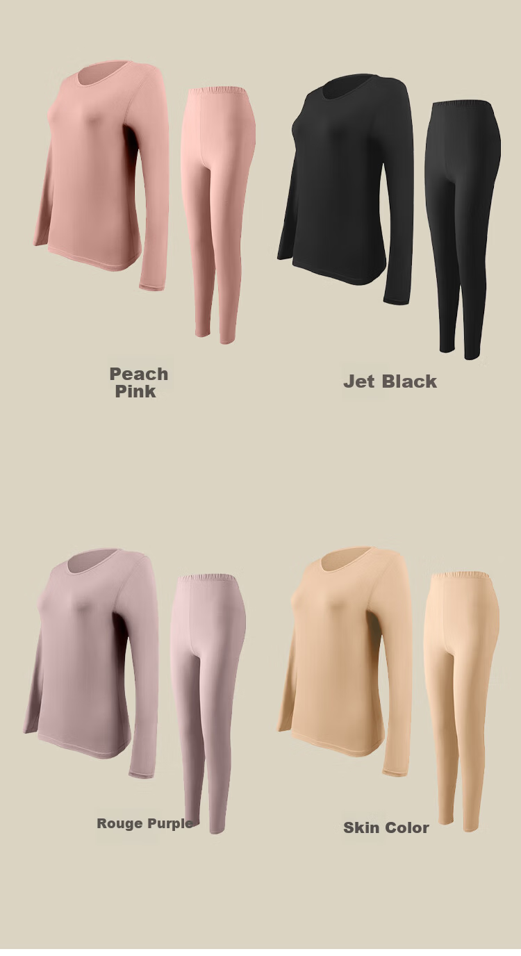 GUJIN Women's Thermal Underwear Set Autumn Winter Cotton Heat Retaining Thick Slim Fit Base Layer Top and Bottom 18