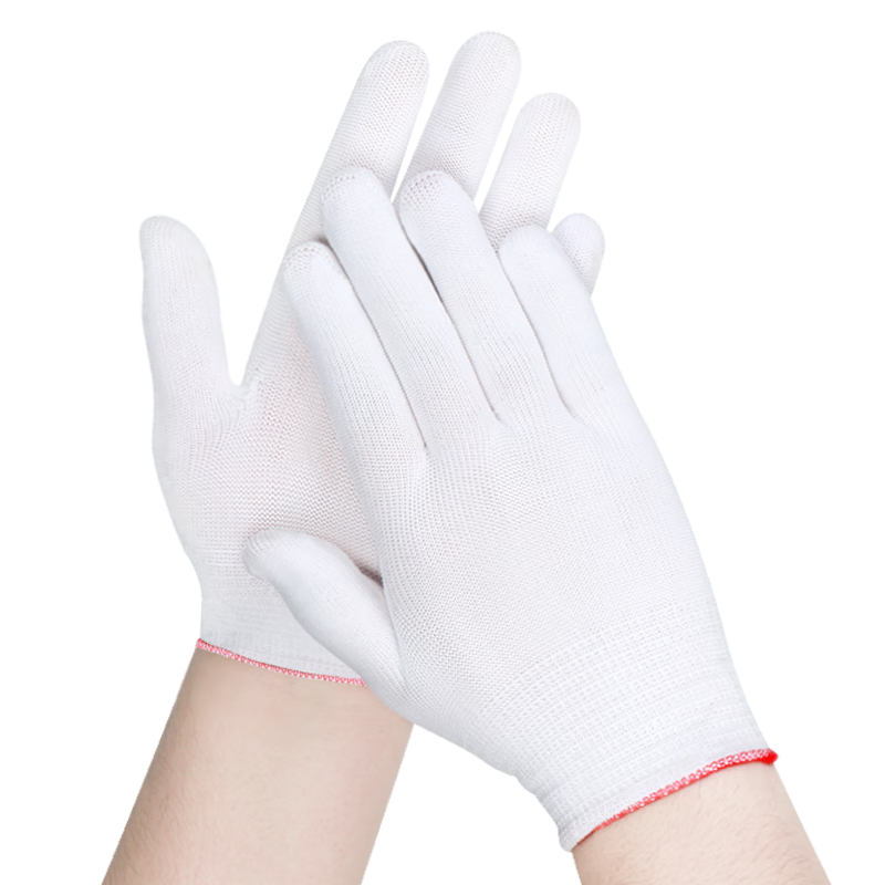 Maozheng Nylon Gloves, Labor Protection, 12 Pairs, White Yarn, Comfortable Breathable Non-Slip, for Tea Picking And Driving, Light Work, Protective, Ultra-Thin Short Style