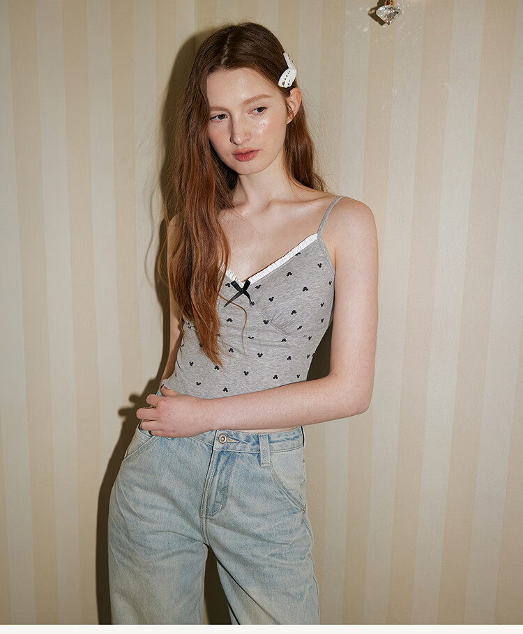 Gukoo Women's Vest Spring Summer Disney Collaboration 2026 New Padded Mesh Camisole Cloud Smoke Gray M 21