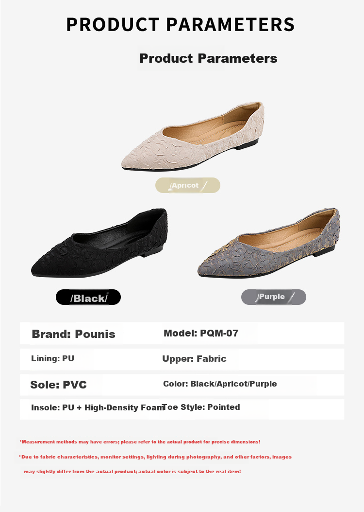 Pounise Women's Flats, Korean Style Versatile Elegant Shallow Mouth Large Size Boat Shoes Flat Soft Small Size Women's Shoes PQM-07 Black 41/255(1.5) 3