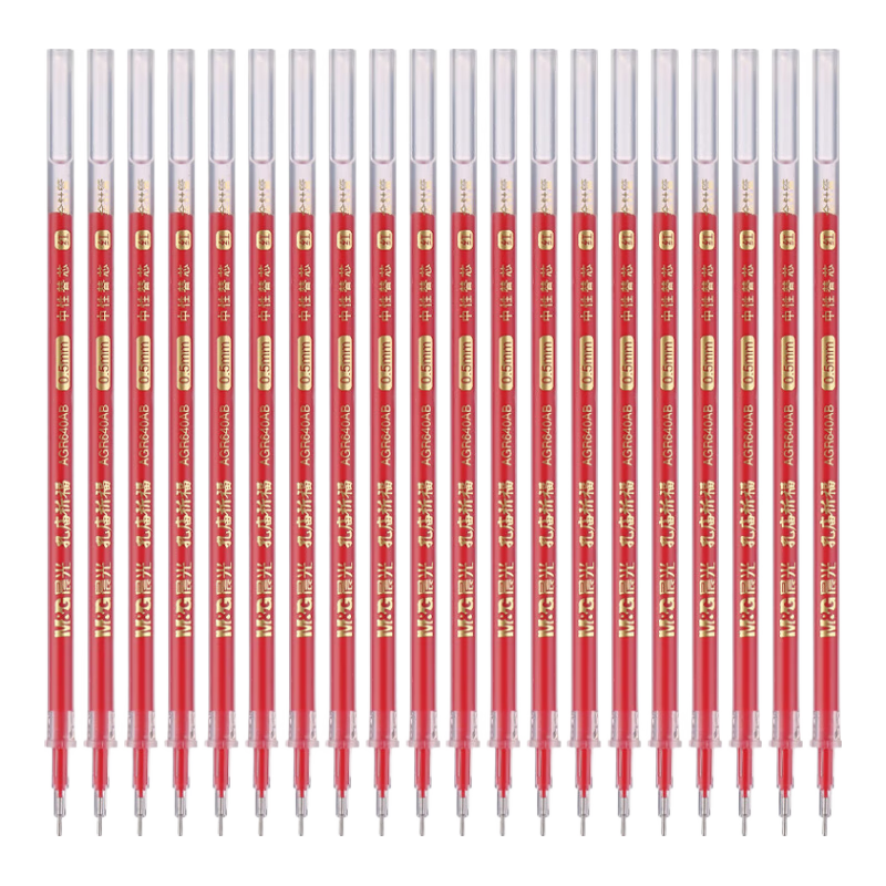 M&G Stationery 0.5mm Red Student Gel Pen Refills, Full Needle Tube Pull-Cap Signature Pen Refills, Kongmiao Water-Based Pen Refills, 33109/Q7 Compatible, 20 Pieces Exam Use