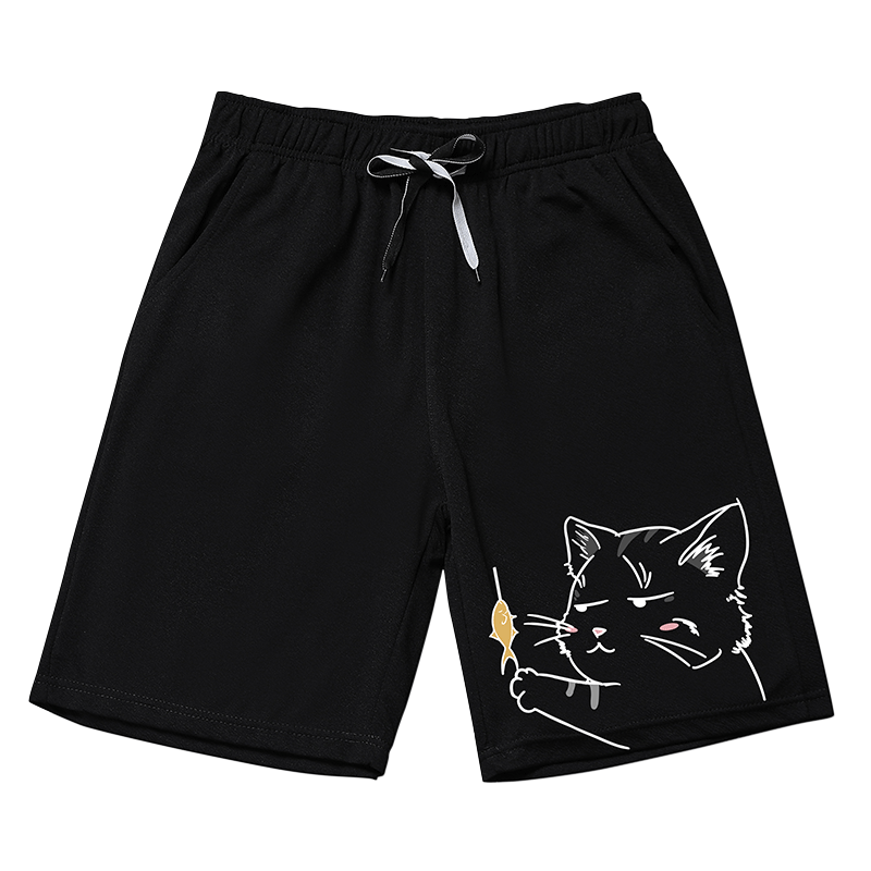 ROMON Men's Shorts, Summer Korean Style Trendy Printed Pants, Men's Sports Beach Shorts, Black M