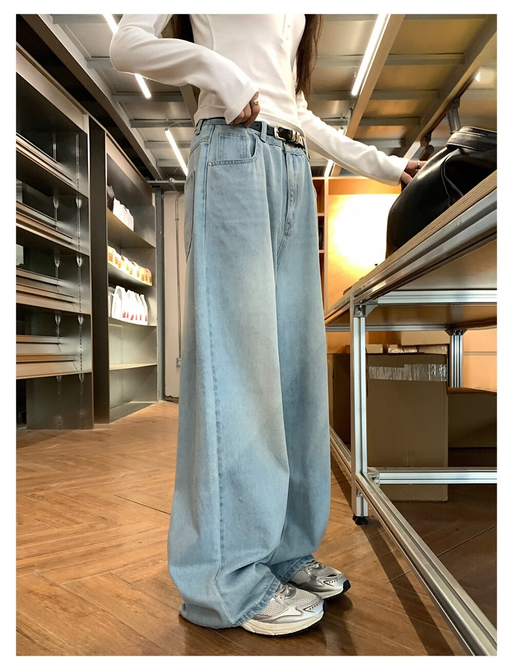 ICH MODE "Versatile Favorite" Loose Slimming Lazy Casual Straight-Leg Jeans Women's Wide-Leg Pants Light Blue S 5