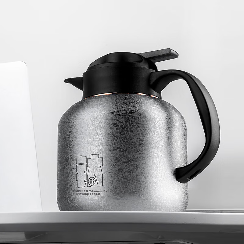 MEIISEO Pure Titanium Inner Liner Smart Temperature Display Steeping Teapot for Aged White Tea Home Office Premium Insulated Kettle Ice Crystal White