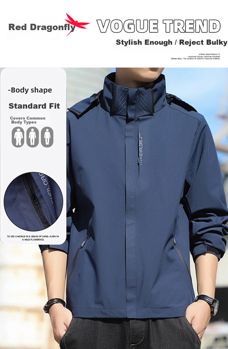 RED DRAGONFLY Men's Autumn Winter Windproof Waterproof Fashion Versatile Outdoor Hiking Mountaineering Jacket Black 2XL 1