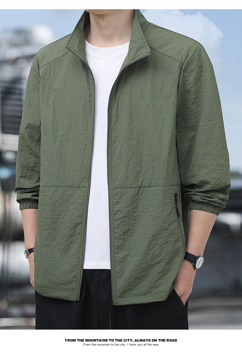 ROMON Men's Summer Sunscreen Jacket Ice Silk Lightweight Skin Jacket Outdoor Fishing Casual Coat 2518 Army Green 2XL 14