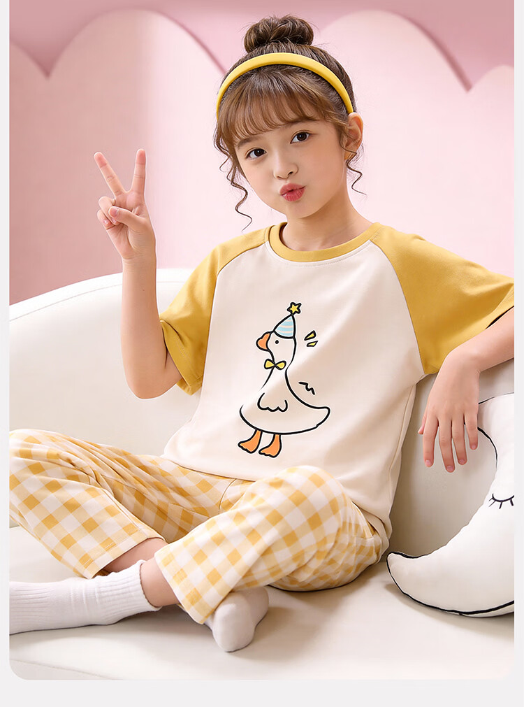 Hodo Kids Pajamas [100% Cotton] Girls Summer Thin Short Sleeve Round Neck Cartoon Homewear Set 21