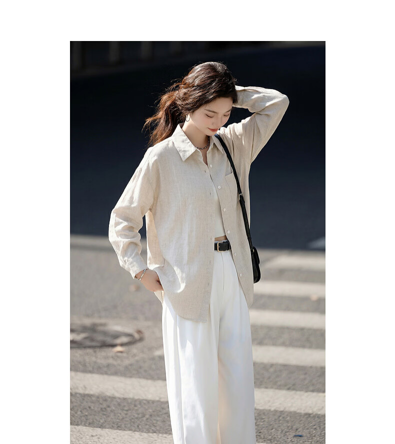 Demana [with Linen Lyocell] Spring Simple Lapel Large Pocket Loose Slimming Concealing Shirt for Women High-End Feel 13