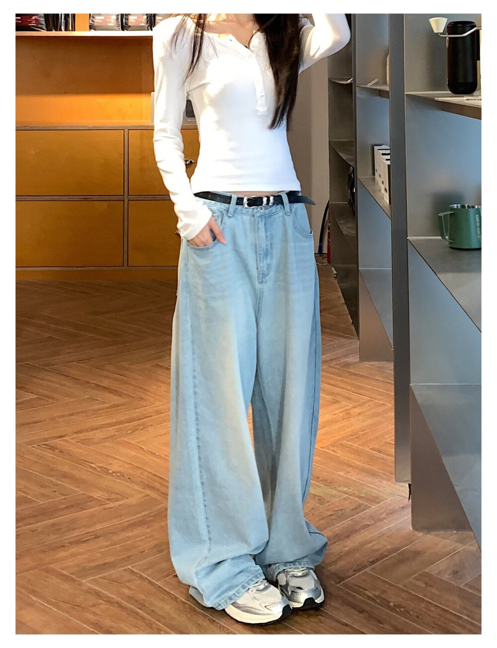 ICH MODE "Versatile Favorite" Loose Slimming Lazy Casual Straight-Leg Jeans Women's Wide-Leg Pants Light Blue S 7