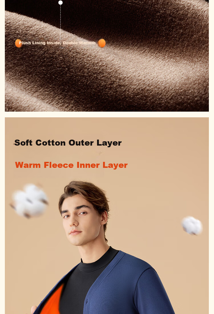 MiiOW Men's Thermal Underwear Fleece Thickened Warm Long Sleeve Cardigan Outerwear Basic Base Layer Top for Men 9