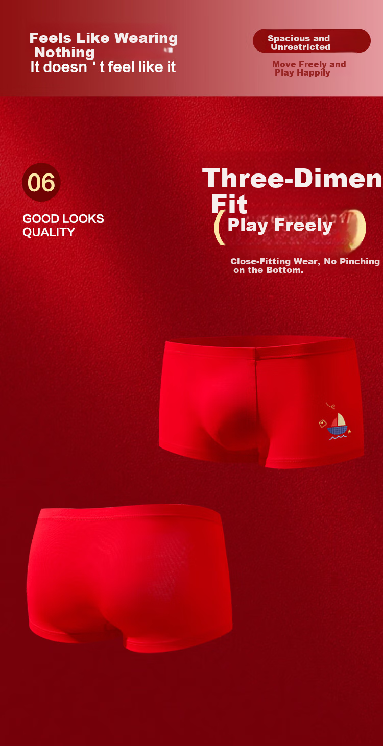 Hodohome Boys' Festive Lucky Red Antibacterial Cotton Crotch Boxer Shorts for New Year 325 150 7