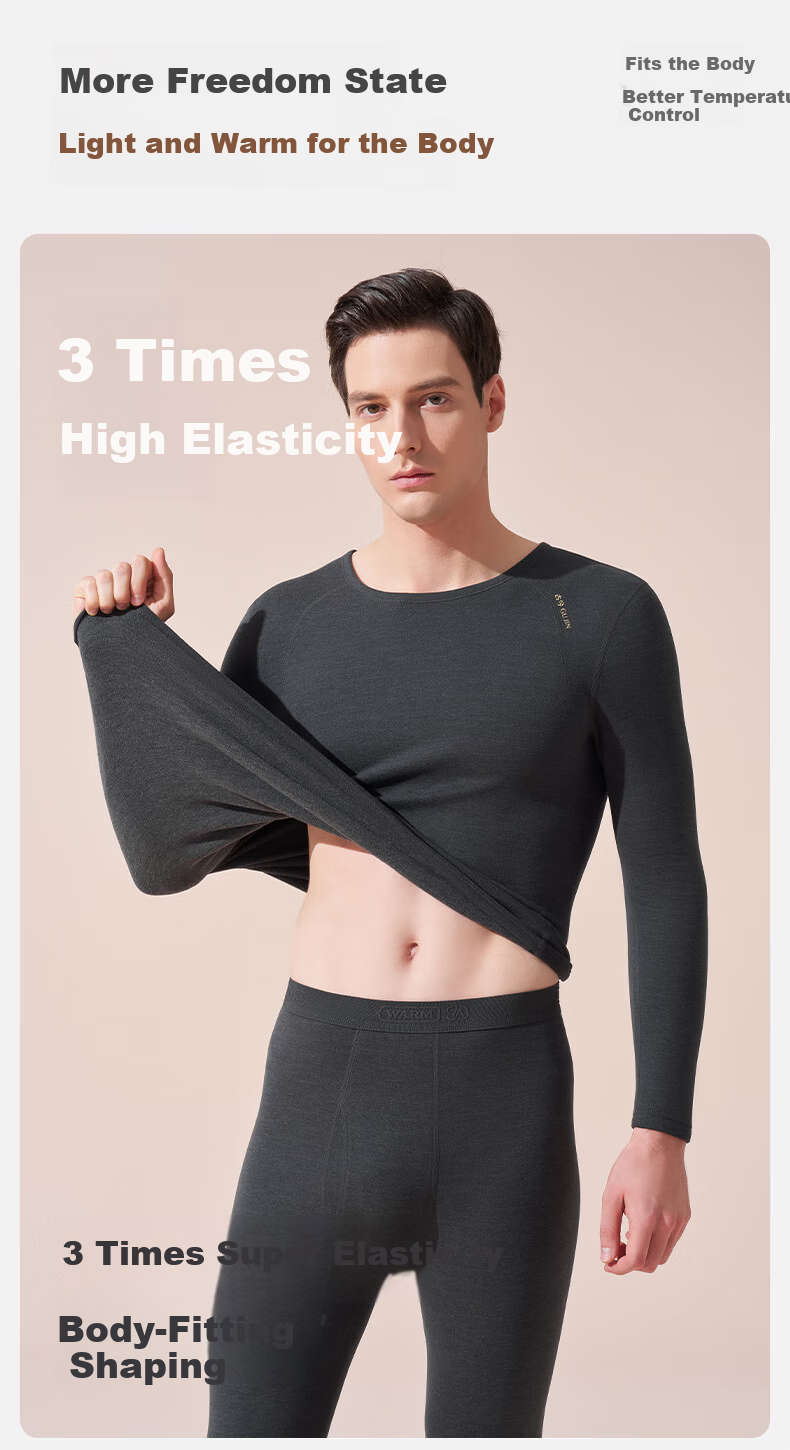 GUJIN Men's Thermal Set Cashmere Silk Base Layer Autumn Shirt and Pants 10A Antibacterial Sports German Velvet Fleece 13