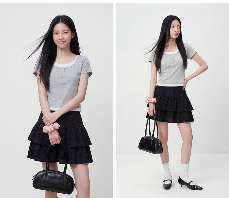Semir Mall Style | Women's Summer Short Sleeve T-Shirt, Short Polka Dot Fake Two-Piece, 2026 Sexy Top 101326100043 4