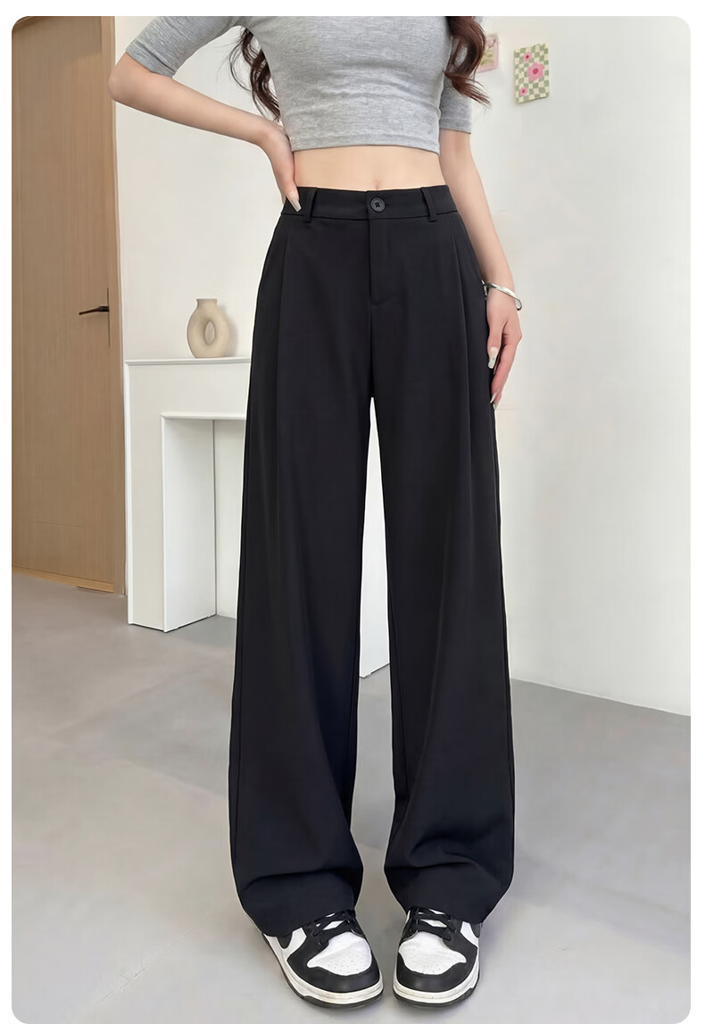 Langsha Women's Summer Thin Slim Fit Draped High-Quality Narrow Wide-Leg Loose Straight-Leg Dress Pants Casual Floor-Length Trousers 19