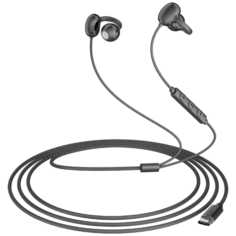 EZHK Wired Clip-On Type-C Earphones Noise Cancelling Non-In-Ear Earbuds Compatible with Apple Huawei Honor Xiaomi