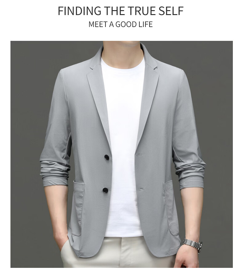 Pierre Cardin Father's Day Gift Sun Protection Suit Men's Ice Silk Seamless UV-Resistant High-End Business Blazer Gray-Green M 22