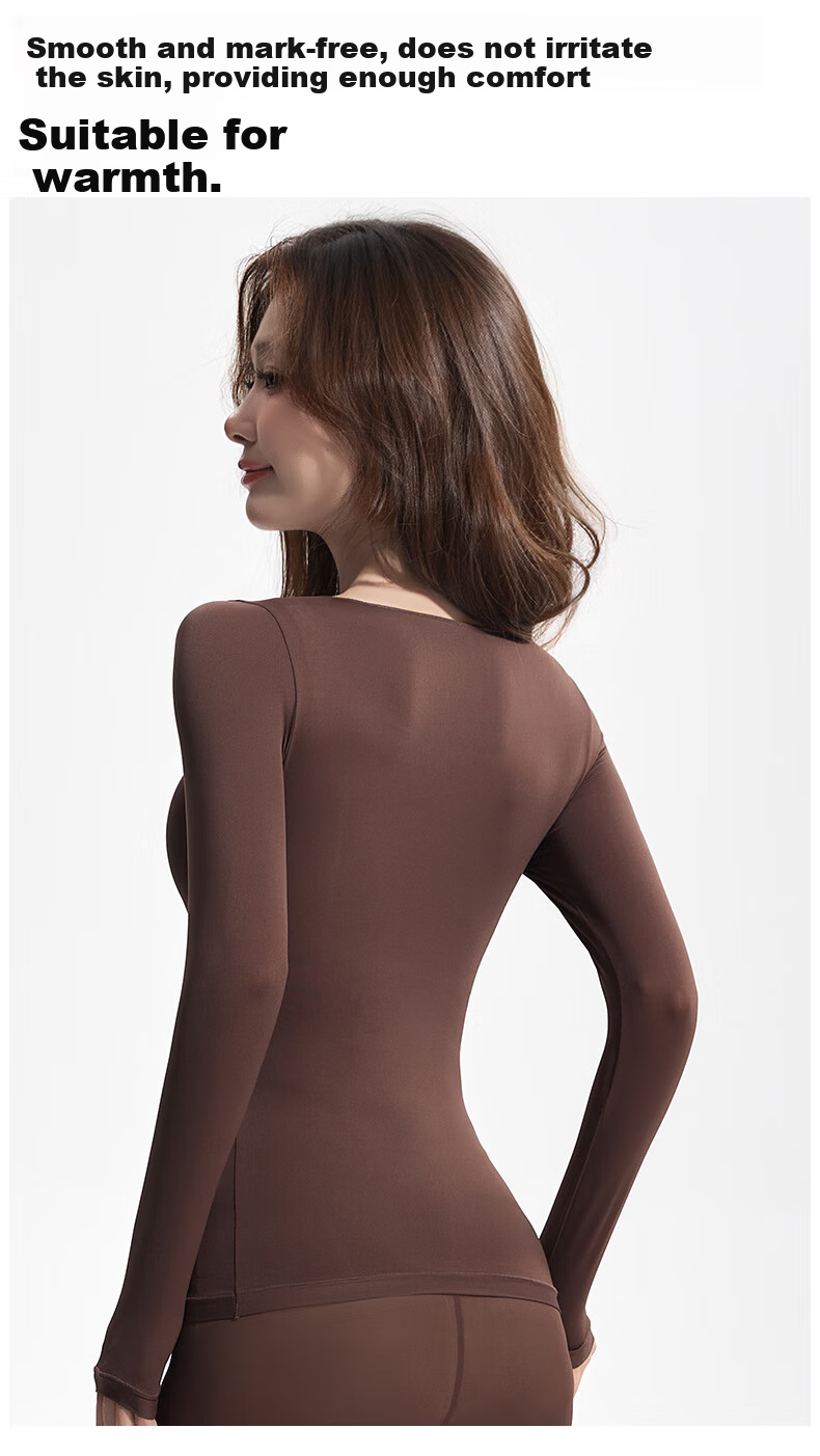 OEING Hyaluronic Acid Ultra-Thin Thermal Underwear for Women, Skin-Enhancing, High Elasticity, Slim Fit, Seamless Autumn and Winter Base Layer Set (Top and Bottom) 15