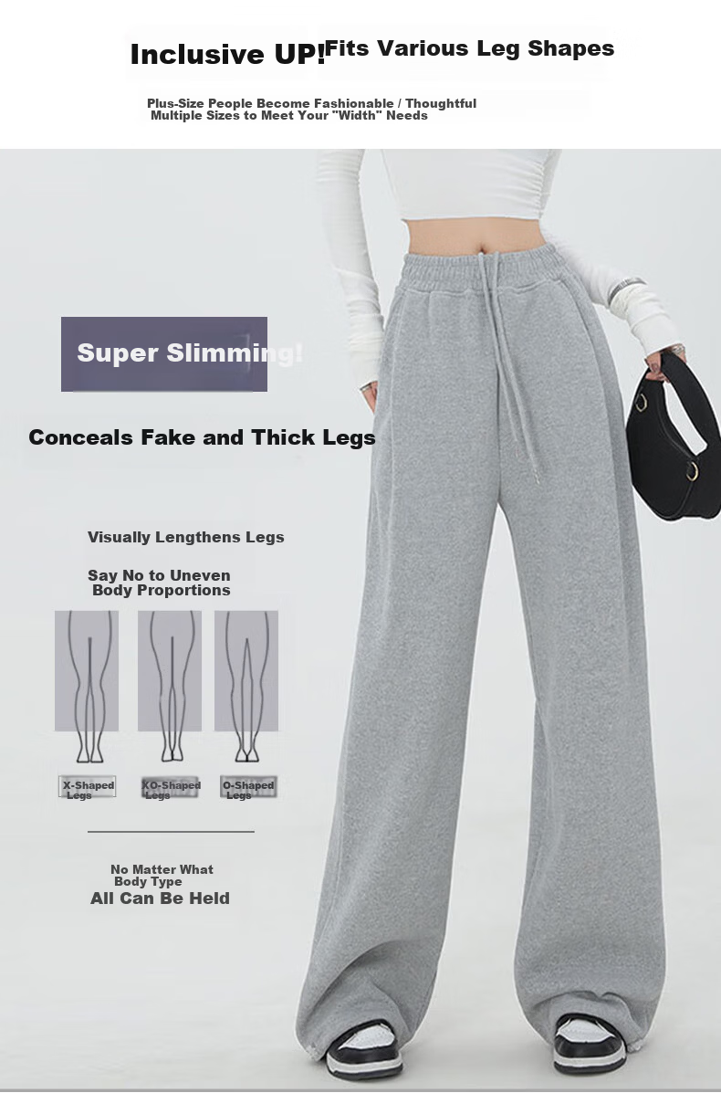 FitonTon Women's American Style Sports Pants 2026 Spring Autumn High Waist Loose Draped Casual Wide Leg Jogger Windproof Sweatpants 9