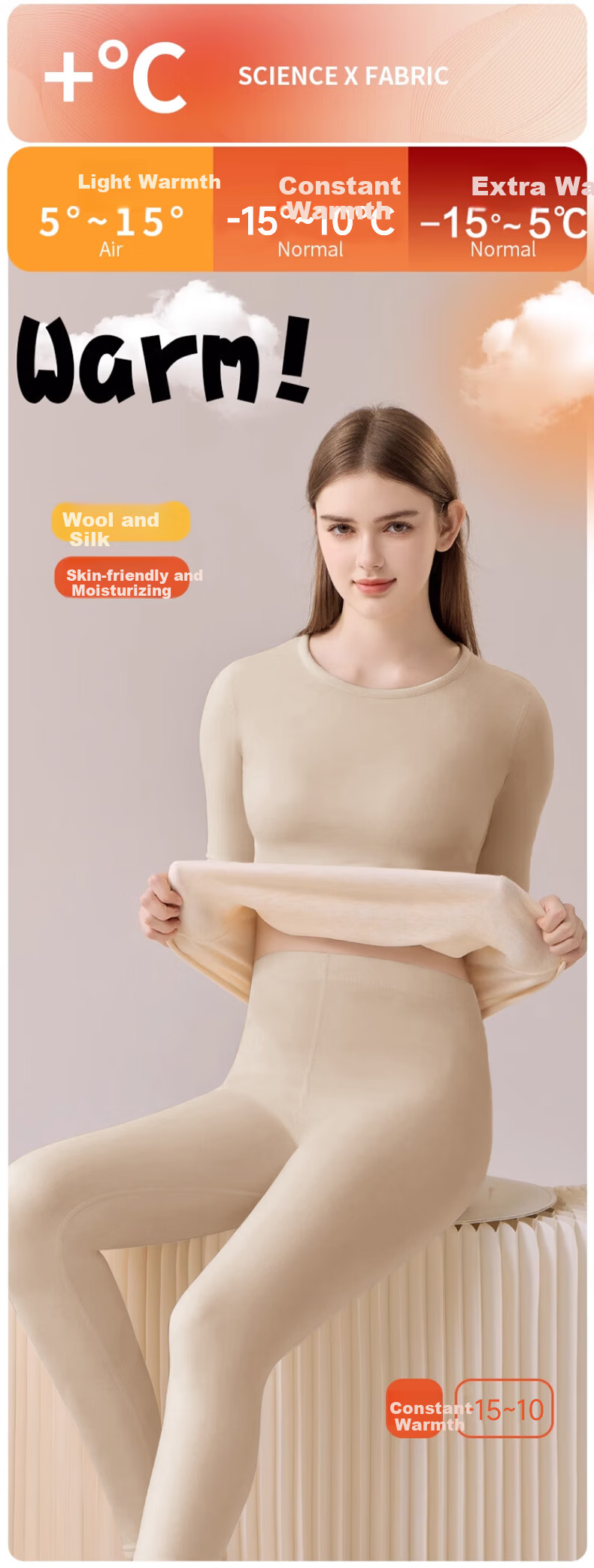 BOPRUIEY Women's Thermal Underwear Set Wool Silk 7A Antibacterial Mite-Resistant Autumn Top and Bottom Base Layer Light Green 1