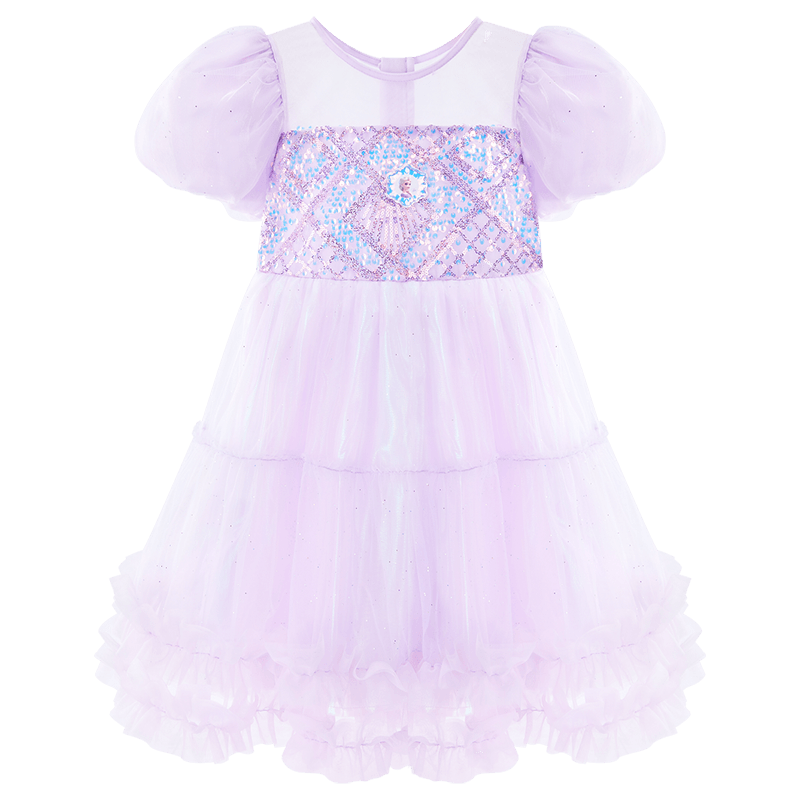 Disney Girls Elsa Princess Dress Summer Kids Holiday Gift Puff Sleeve Princess Dress Baby Dress Purple Size 150