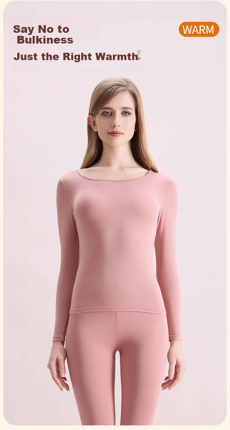 COVER ORANGE Women's Thermal Underwear Modal 7A Antibacterial High Elastic Slim Fit Skin-Friendly Seamless Base Layer Set 2
