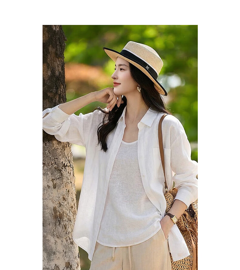 Demana [with Linen Lyocell] Spring Simple Lapel Large Pocket Loose Slimming Concealing Shirt for Women High-End Feel 11