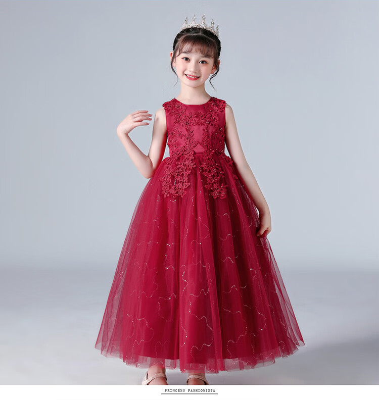 LUOBOBEIBEI Children's Summer Princess Dress, Tulle Gauze Formal Dress, Long Piano Performance Dress for Girls, Champagne Color, Size 150 10